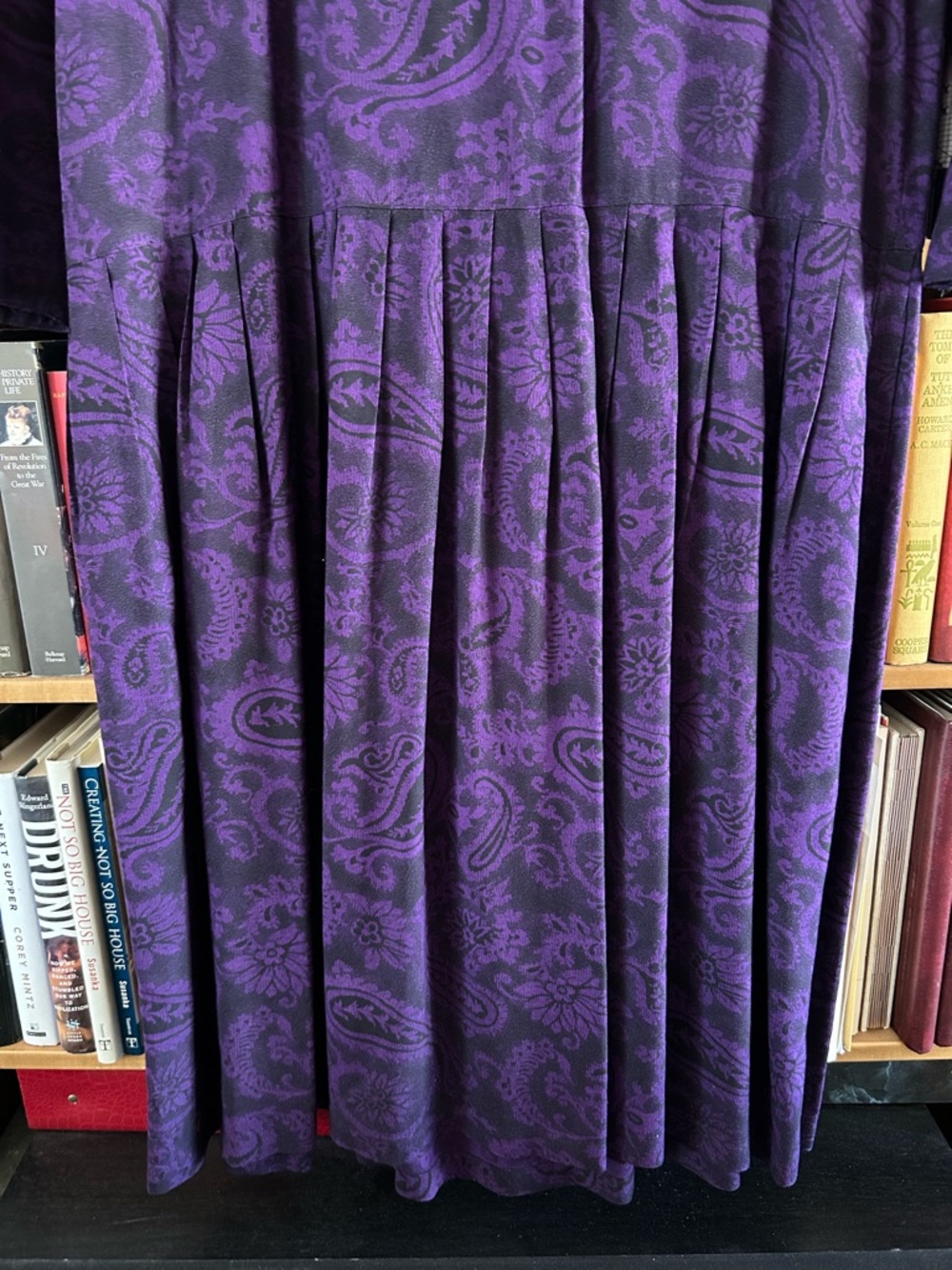 Vintage 80s Compagnie Internationale Express Purple Paisley Drop Waist Dress M - Picture 3 of 11